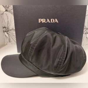 Prada Re-Nylon Newsboy Cap Black Size M | Full Set | $1,020 Retail | Authentic